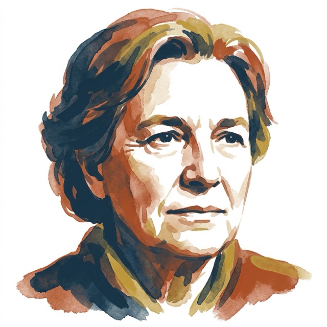 Retrato ilustrado em aquarela, expressão ponderada