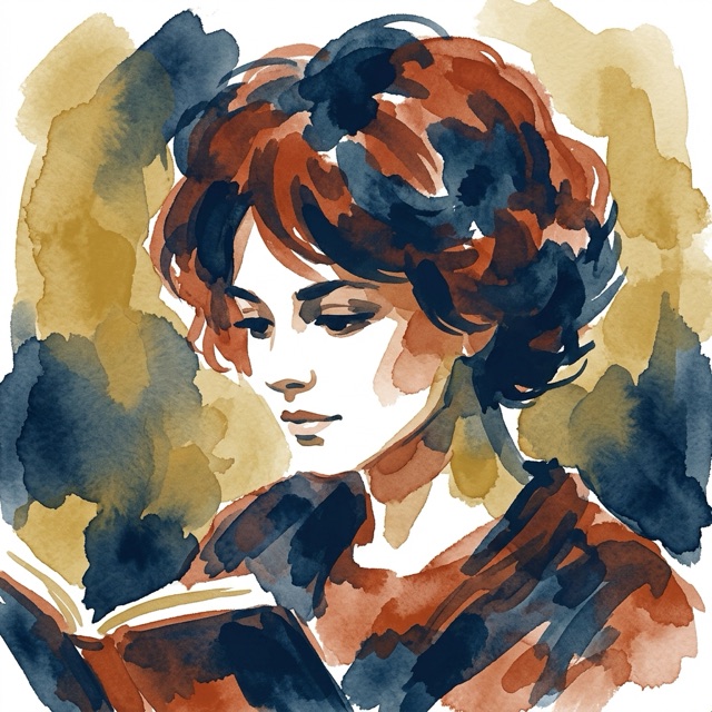Retrato ilustrado em aquarela, pessoa lendo