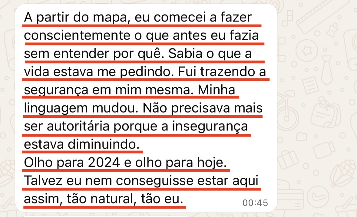 Print de WhatsApp do depoimento de Gabriela Camões